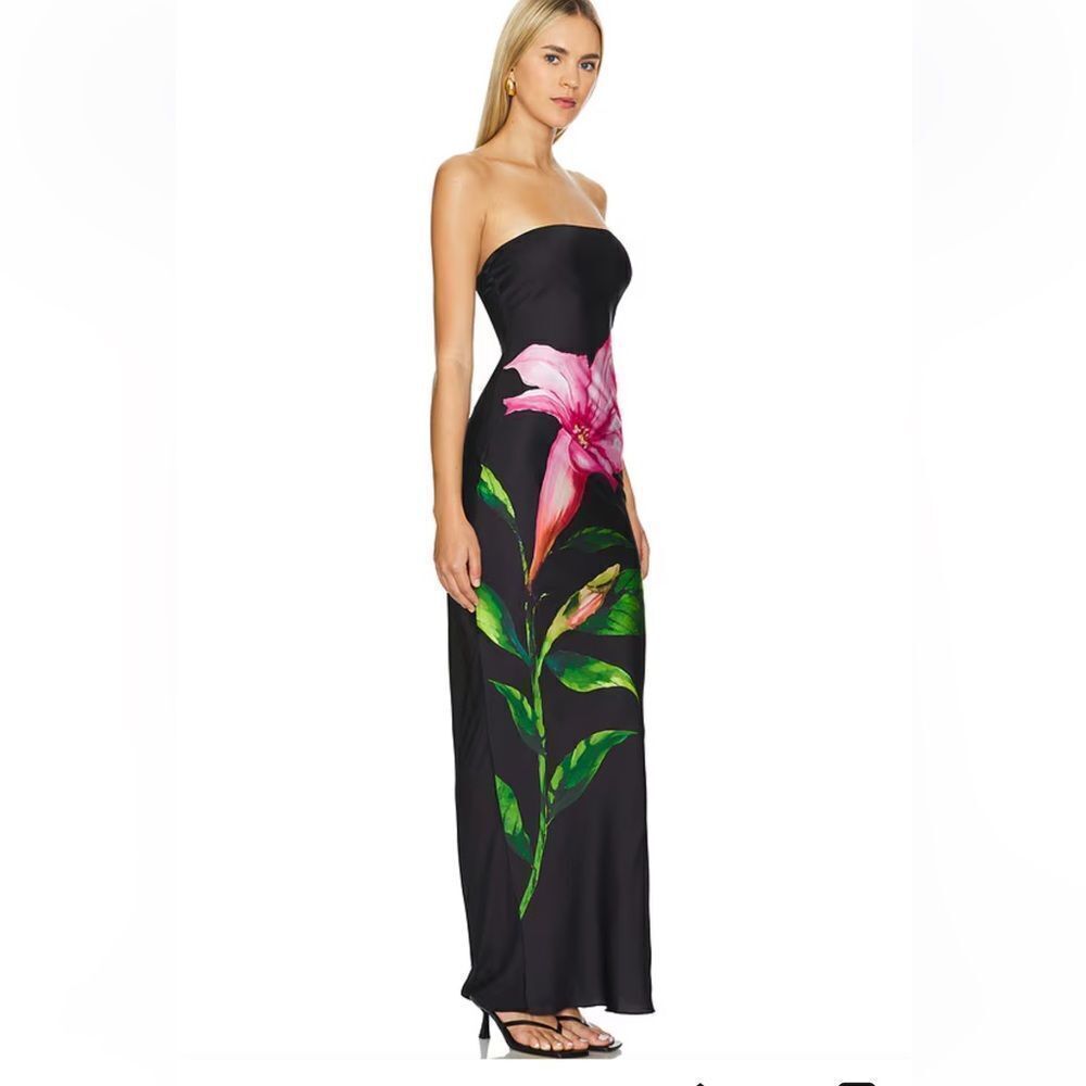NWT Rococo Sand black floral print maxi dress strapless slip pink Revolve L - Picture 2 of 11